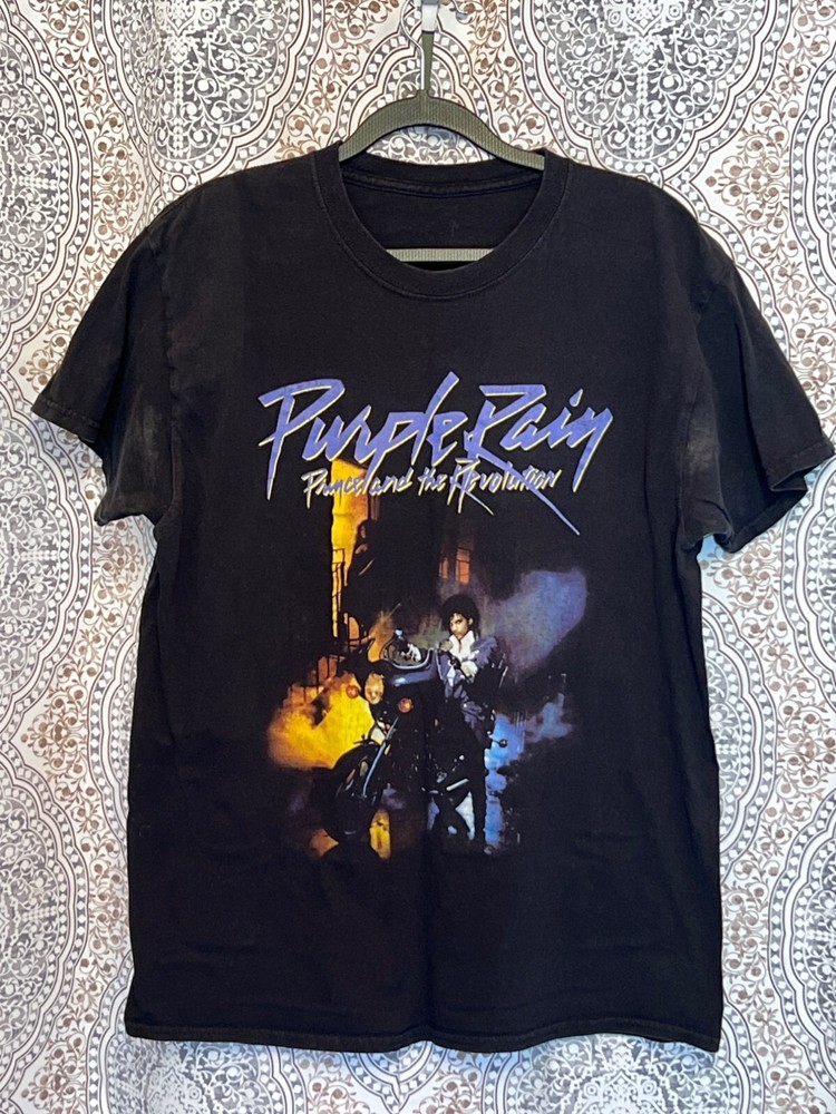 Prince Purple Rain Band Graphic T-Shirt Black Short Sleeve Crew Neck Size L