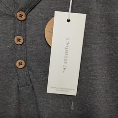 Cotton On Mens V-Neck Henley T-Shirt Sz.Large/Charcoal Marle/Gray/Henley Tee/New