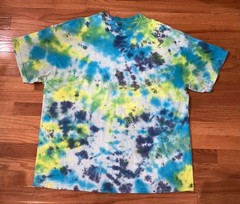 Gildan Heavy Cotton Tye Dye T Shirt Size 2XL Teal Blue Yellow Green Distressed