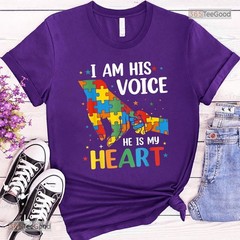 I Am His Voice Autism Awareness Mom Shirt – Proud Mother Puzzle Heart Tee