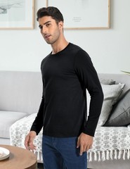 Men’s 2 Pack Long Sleeve Soft Casual Cotton Crew Neck Shirts (Black, XXL)