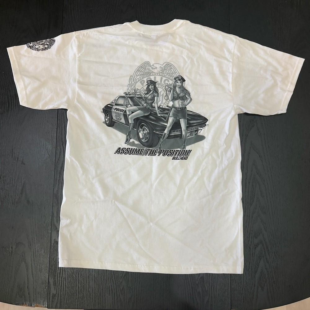Bullhead White Cotton Graphic Print “Assume The Position” Crew Neck Tee M