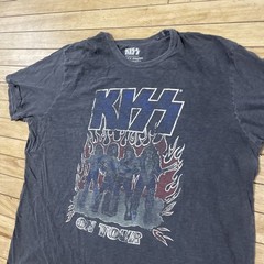 KISS Lucky Brand T Shirt Men XXL Gray Blue Music Rock Band Graphic Tee 2XL 50-52