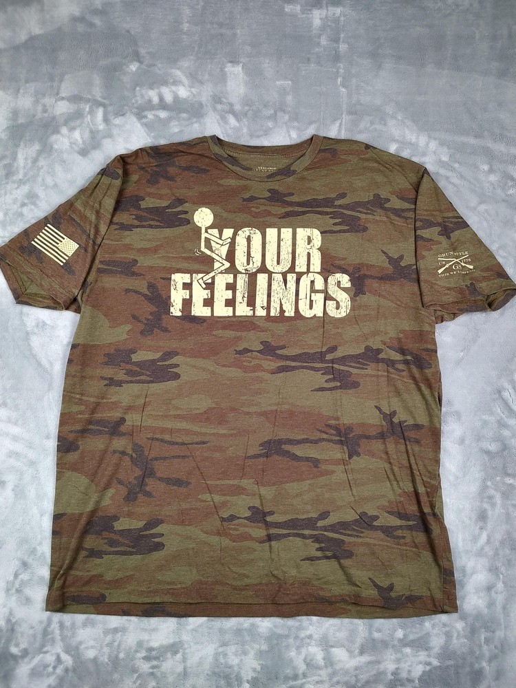 Grunt Style Shirt Mens 3XL Green Camo Short Sleeve Your Feelings Graphic Funny