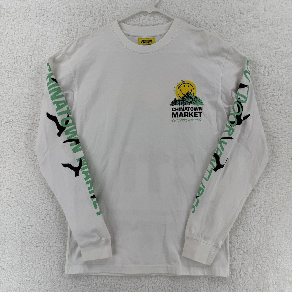 Chinatown Market Shirt Mens Small White Outdoor Ventures CTM Smiley Long Sleeve