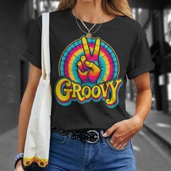 Vintage 70s Tie Dye T-Shirt Groovy Hippie Peace Sign Festival Costume Tee S-5XL