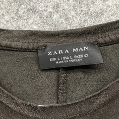 Zara Man Faux Suede T-Shirt Mens Large Brown Short Sleeve Crewneck Soft Stretch