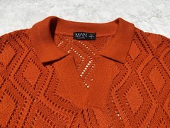 Boohoo Man Orange Boxy Oversized Pattern Open Stitch Stretch Short Sleeve XS