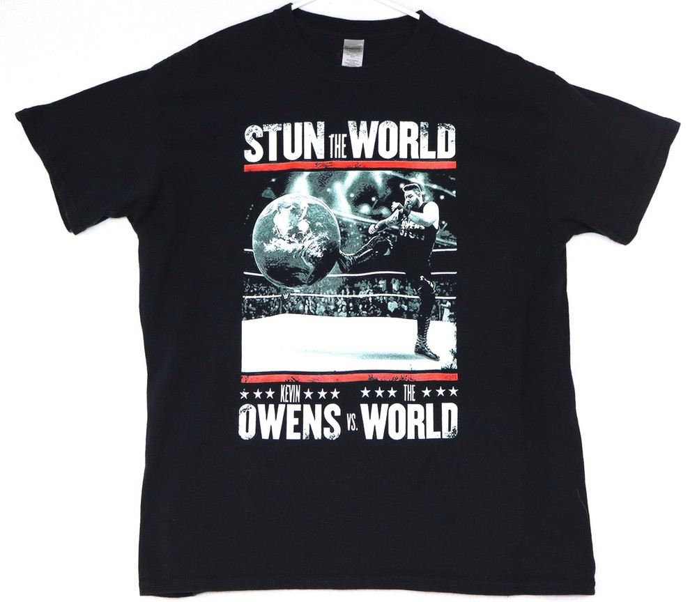 Kevin Owens Stun The World Shirt Mens Large Black WWE Wrestling Tee Graphic