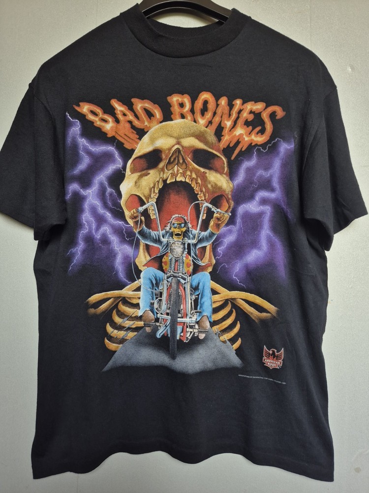 Vintage Harley Davidson 3d Emblem Bad Bones Amrican Biker Tee XL