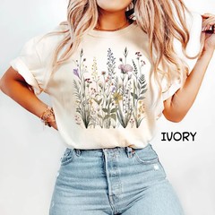 Wild Flowers Comfort Tee Shirt Nature Floral Soft Cotton Relax