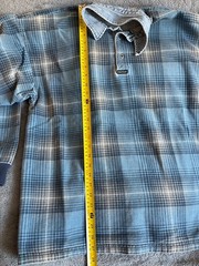 Vintage Structure Flannel Shirt L Blue Plaid Denim Collar Made in USA 90s