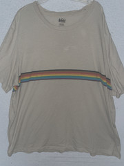 REI Co-Op Mens 3XL Beige T-Shirt Rainbow Striped Tee Outside with Pride Cotton