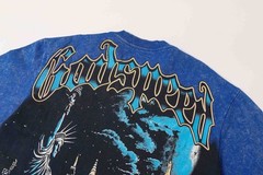 Godspeed Staring at the Statue of Liberty printing Tee Mens Cotton T-shirt Blue