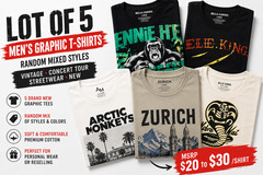 Lot of 5 Men’s Graphic T-Shirts Random Mixed Vintage Concert Tour Streetwear New