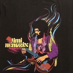 JIMI HENDRIX Black T-shirt, Blue Purple Pink Yellow Graphic, Guitar, Size L (?)