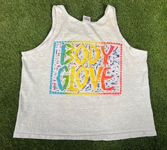 Vintage 1990 Body Glove Surf Beach Surfing Tank Top Puff Print Shirt Men’s White