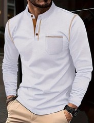 Mens Long Sleeved High-Grade T-shirts Standing Collar Formal Occasions Shirt Top