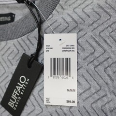 Buffalo by David Bitton Wiley Crew Neck S/S Shirt Grey Combo Geometric Size M
