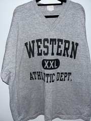 VINTAGE WESTERN XXL ATHLETIC DEPT. HALF SLEEVE T-SHIRT Grey V-Neck College WIU