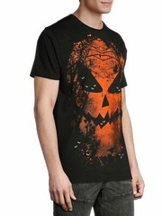 Mens Halloween Fright Night T-Shirt XL Scary Pumpkin Jack O’Lantern Black Tee