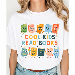 Cool Kids Read Books T-Shirt Cute Animated Comic Book Librarian Reader Gift Top