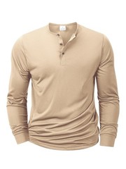 Mens Cotton Slim Fit Long Sleeve Henley T-Shirt Casual Button Tee Top Gym Gift