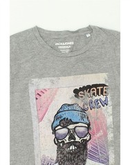 JACK & JONES Mens Slim Graphic T-Shirt Top Large Grey Cotton AV15