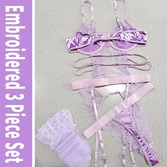 Sexy Lingerie for Women Lingerie Set with Garter Belt Floral Embroidered Lace…