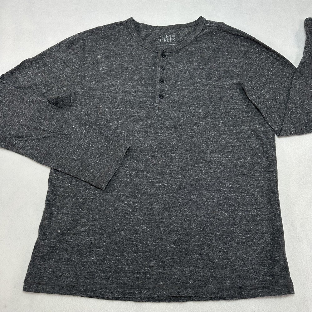 Flint And Tinder Henley Shirt Mens Medium Gray Long Sleeve Made In USA Cotton