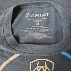 Ariat Mens Medium Blue Graphic T Shirt USA Logo Buckle Western Casual Tee