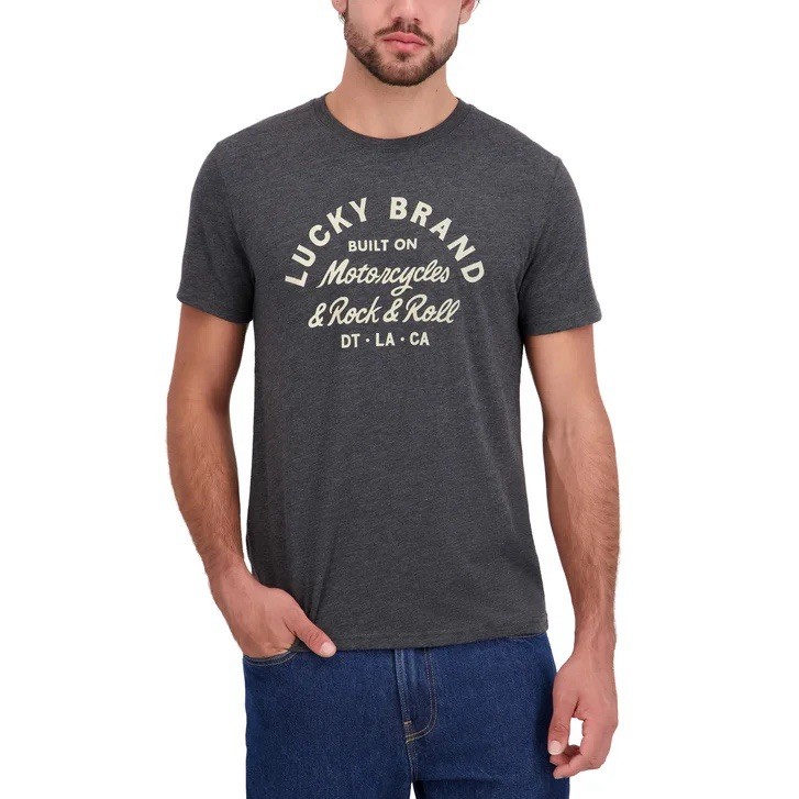 Lucky Brand New Mens T Shirt XL Charcoal Gray/Black GraphicTee NWT