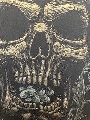 Vintage Liquid Blue Omnia Mors Aequat Skull T Shirt Large Gothic Occult Y2K AOP