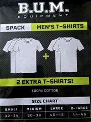 BUM 5x Value Pack Men’s T-shirts, Cotton, White, Medium