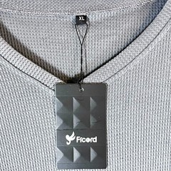 Ficerd Men’s Solid Gray V-neck Long Sleeve Thermal Waffle T-Shirt Size XL
