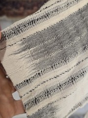 Men’s Striped Woven Lace-Up Short Sleeve T-Shirt Gray White Cotton Pocket Beads