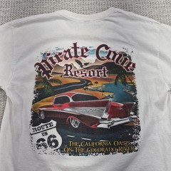 Pirate Cove Resort Shirt Mens M White Route 66 Classic Car Beach Graphic Tee