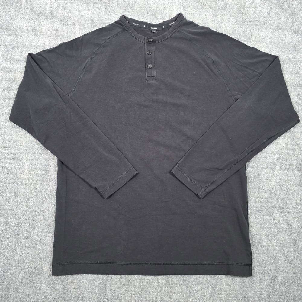 Public Rec Shirt Mens L Black Go To Henley Pima Cotton Stretch Casual