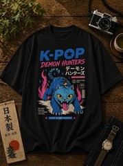 K-Pop Demon Cat Streetwear Tee – Anime Style Graphic Monster Cat T-Shirt