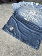 Diesel Sleeveless T-Shirt Men XL Blue Graphic Logo Distressed Cotton