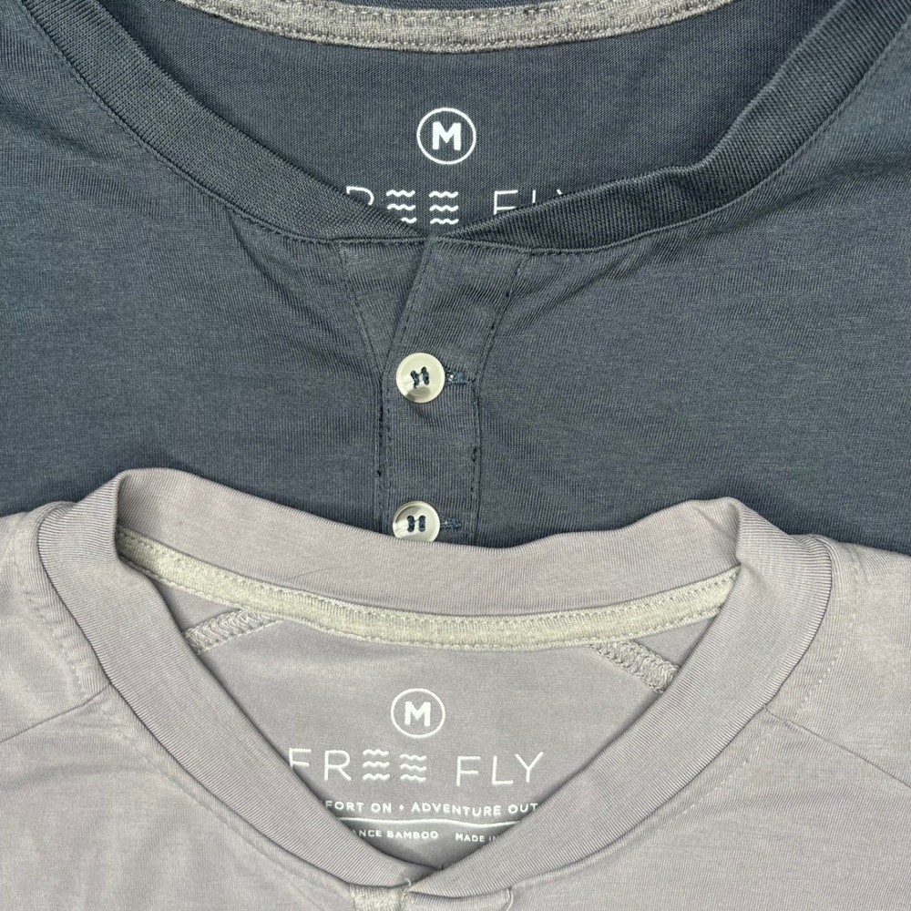 Free Fly Men Bamboo Henley Shirt Bundle Long Sleeve Gray Charcoal Size Medium