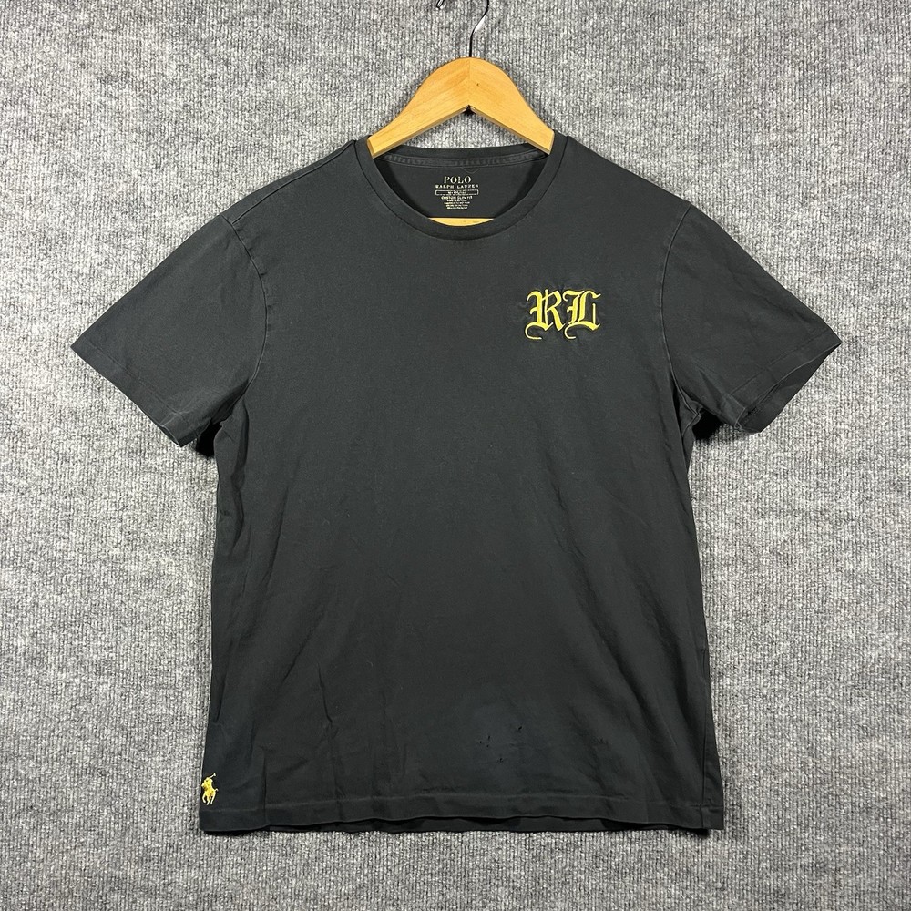 Polo Ralph Lauren Shirt Mens Medium Black Custom Slim Fit Embroidered RL