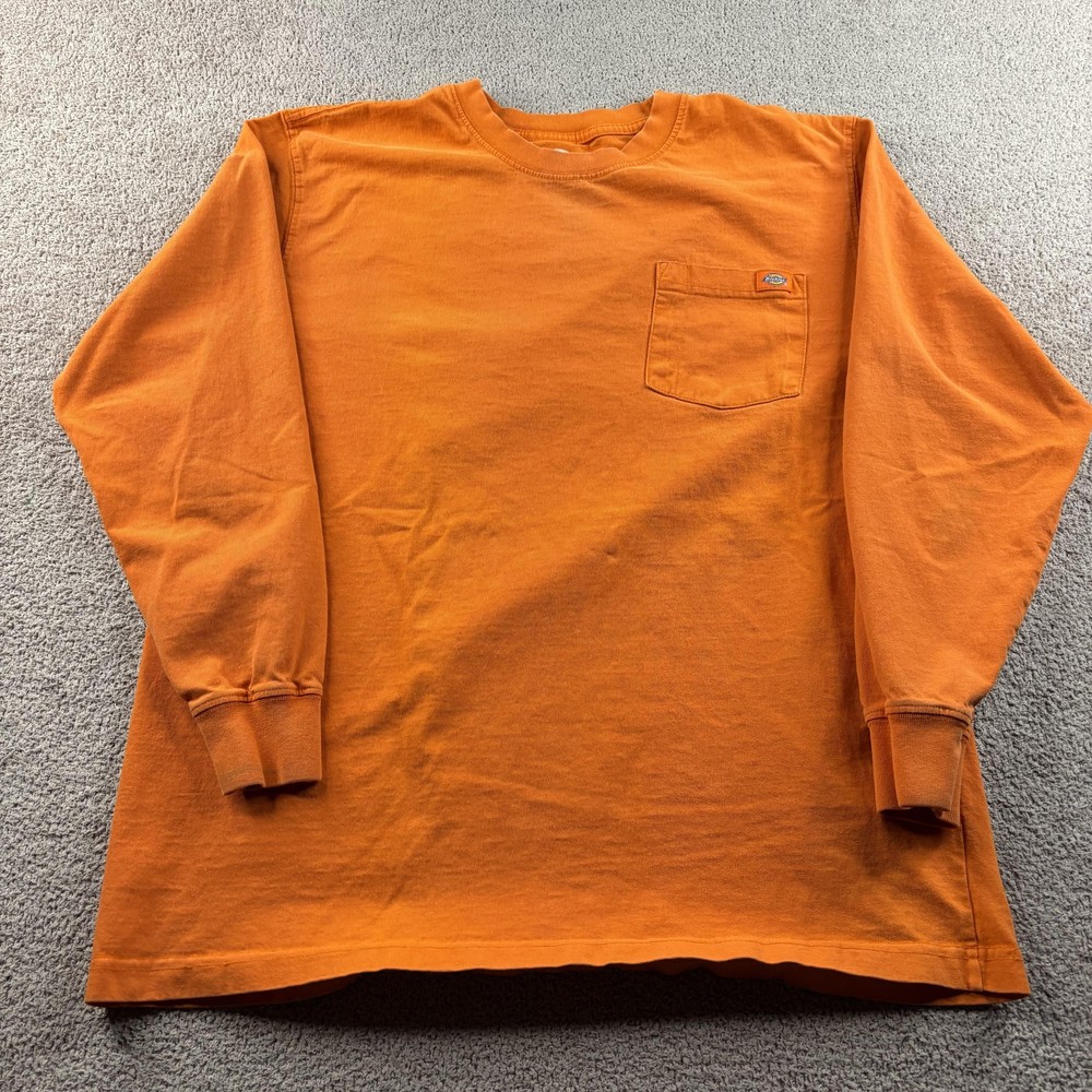 Dickies Men’s Long Sleeve Heavyweight Pocket T-Shirt Orange Size Large Workwear