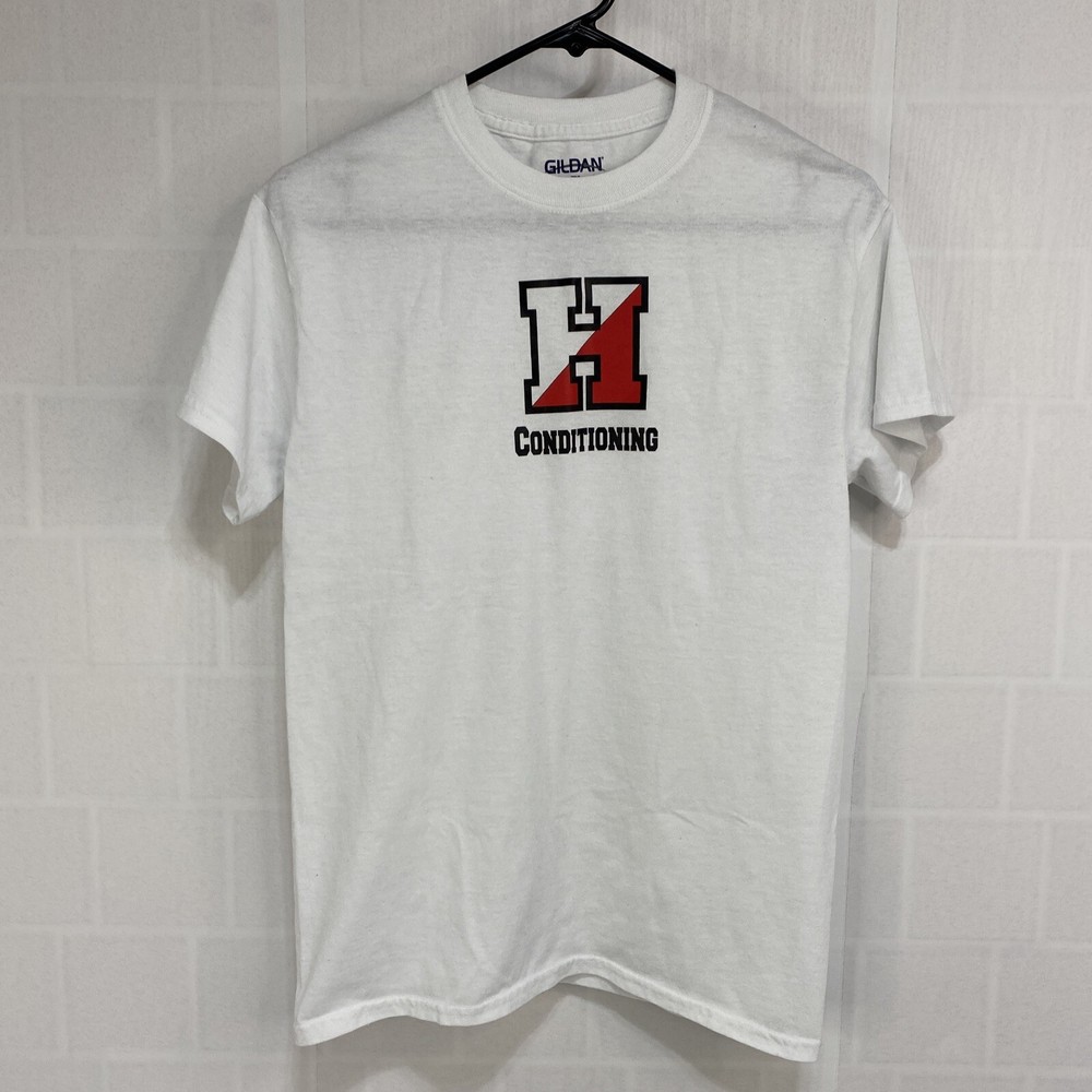 Gildan Dry Blend Mens T Shirt sz S White H Conditioning Gym Core Athleisure