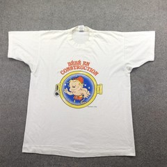 Vintage Bebe En Construction Shirt Mens XL White Fruit Of The Loom Pregnancy