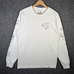 Vintage Nike ACG Shirt Mens Medium White Ralph Steadman Swoosh Long Sleeve Y2K