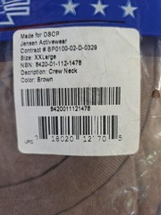 DSCP Army Brown Mens XXL 3-pack T Shirts, Jensen Co, 100% Combed Cotton NEW USA