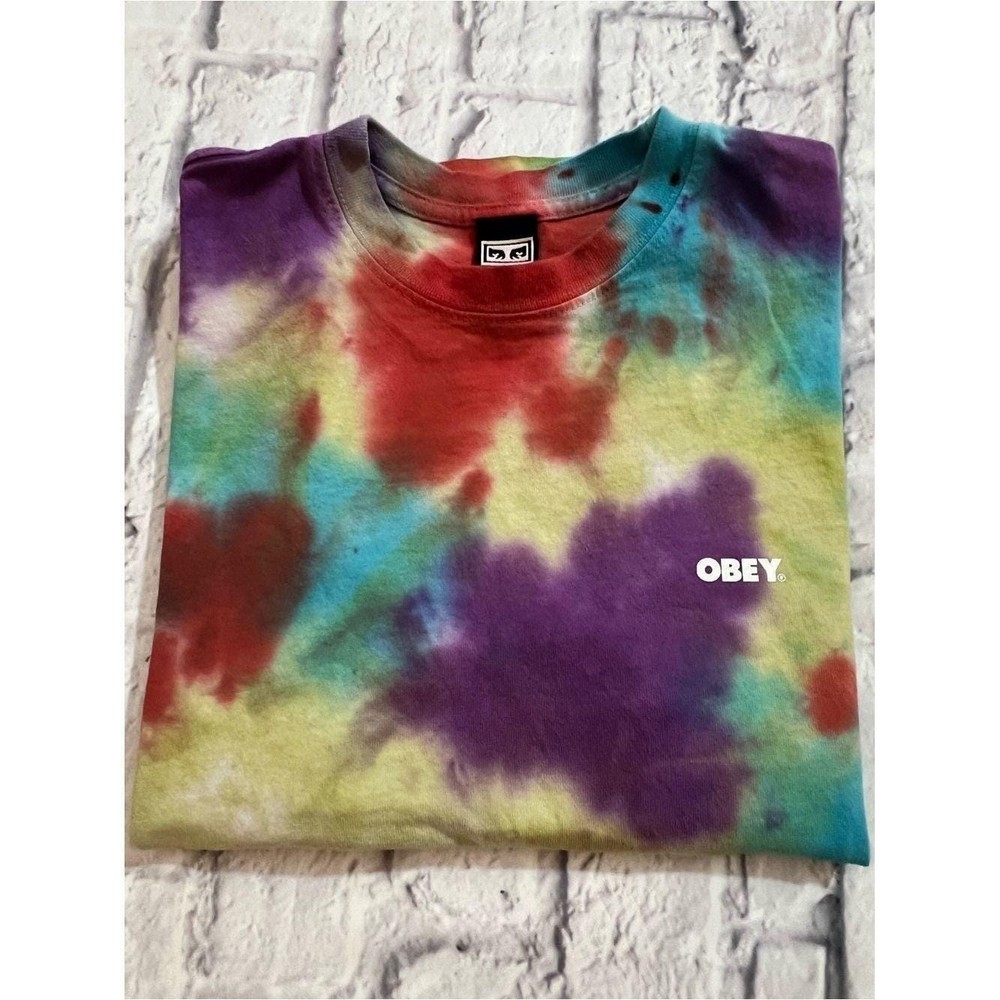 Obey Multicolor Tie-Dye Short Sleeve Tee – Purple, Red, Blue, Yellow, Green