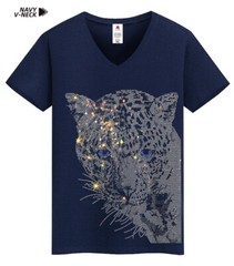 Men Fashion Diamonds T-Shirt Leopard Print Rhinestones Hot Drill Short Sleeve