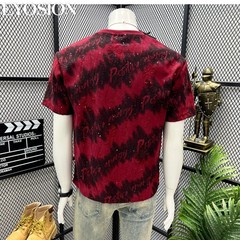 Men Distress Tie Dye Ripped Hole T-Shirt Casual Streetwear Crew Neck Slit Tee